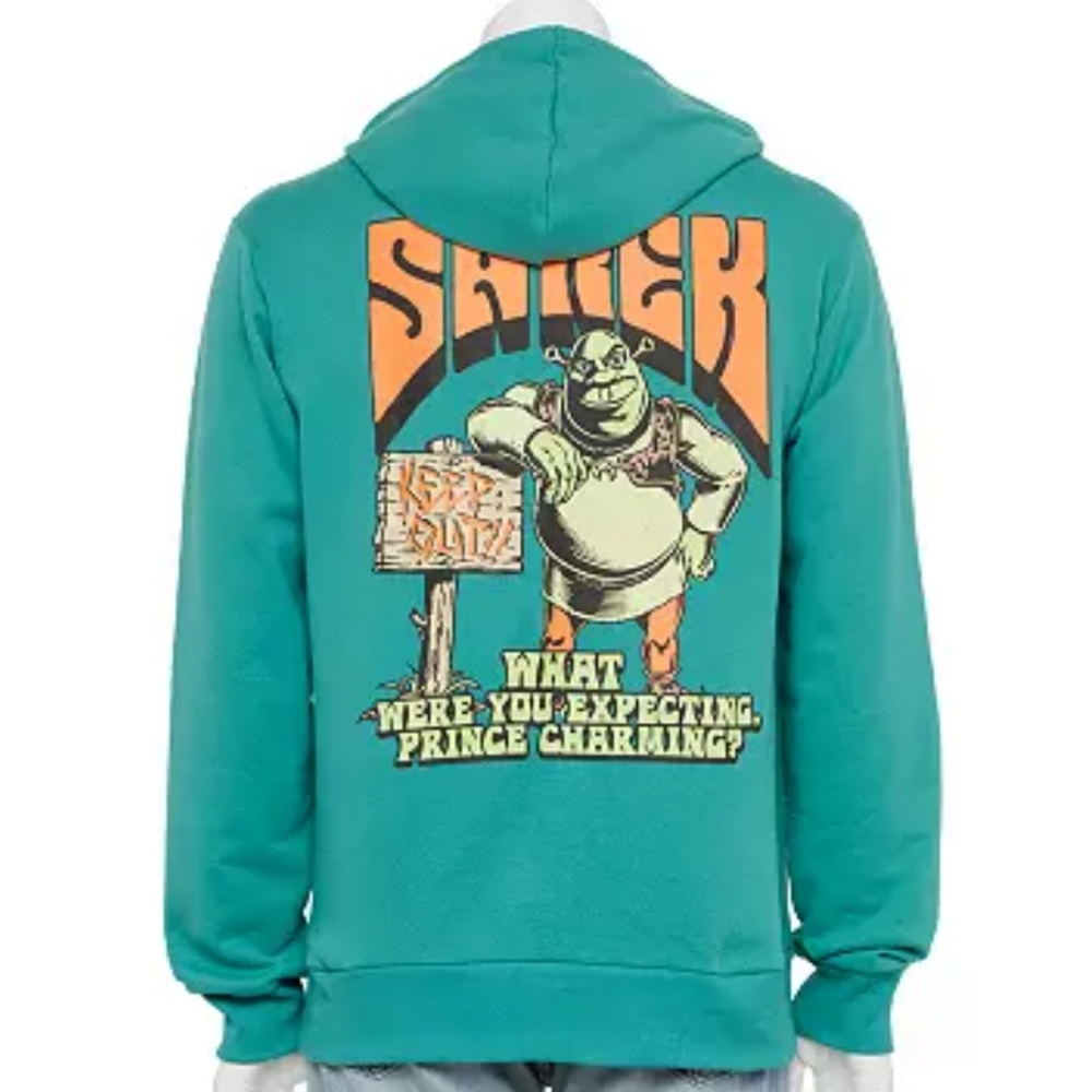 Shrek‎ Graphic Hoodie Teal Green Beware Ogre Prince Charming Sweatshirt Mens L